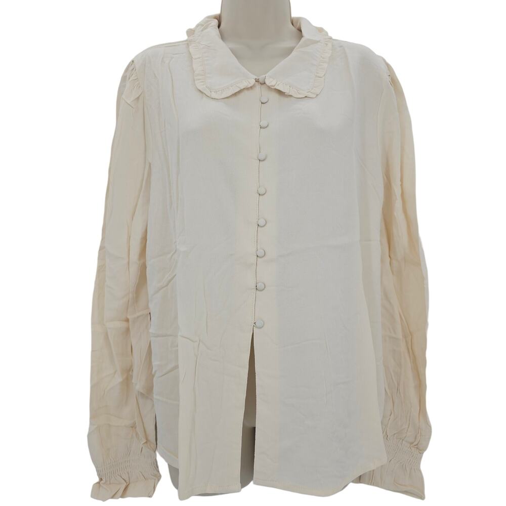 Band of the Free Womans size L Denise Cream Ruffle Collar Top Button Up NEW